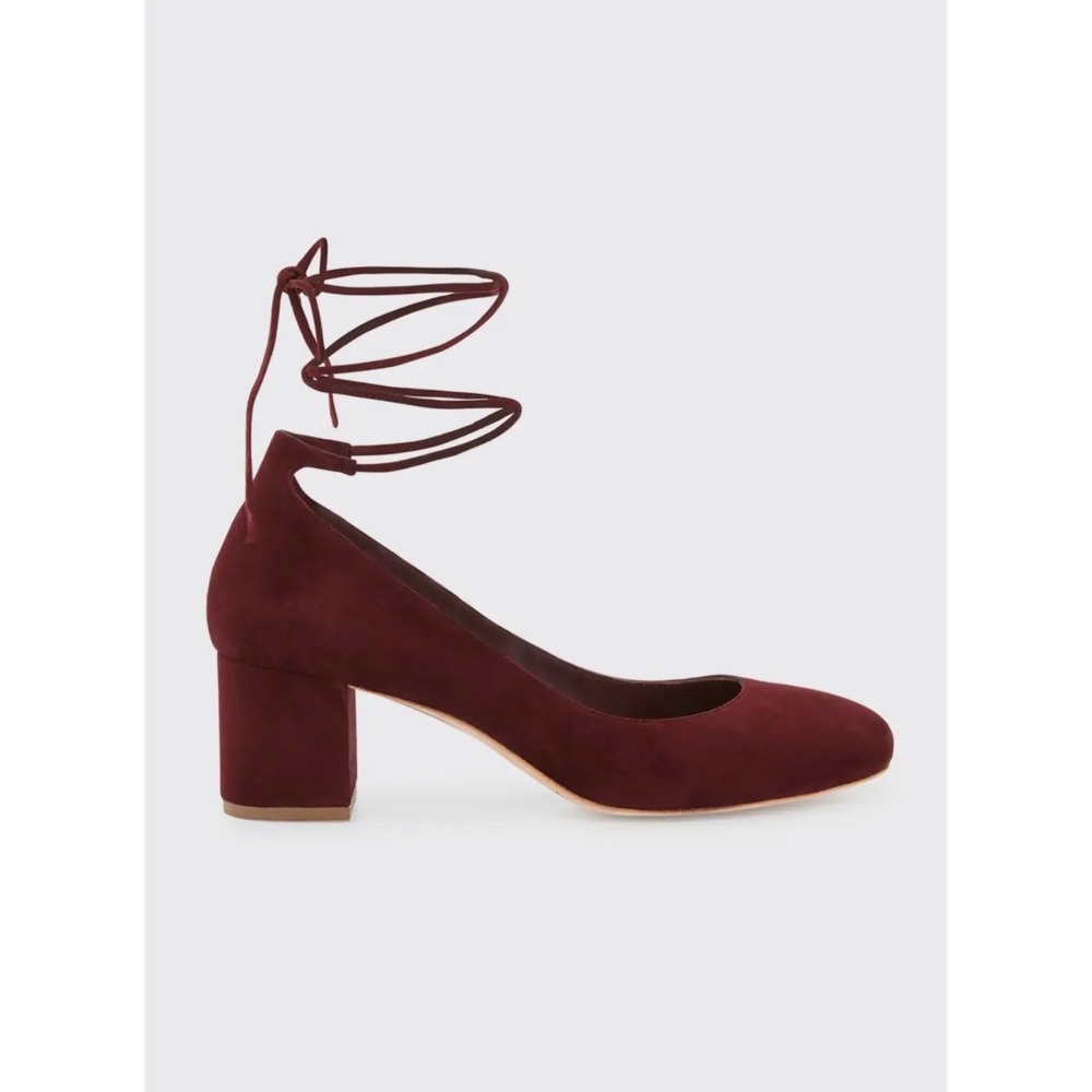 Loeffler Randall Clara Burgundy Suede Ankle Wrap Block Heel Pumps  9B Balletcore